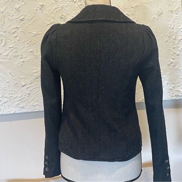 Free People Tweed Blazer Jacket Puff Sleeve Lined Gray Tweed Herringbone Sz 0 - Picture 12 of 12